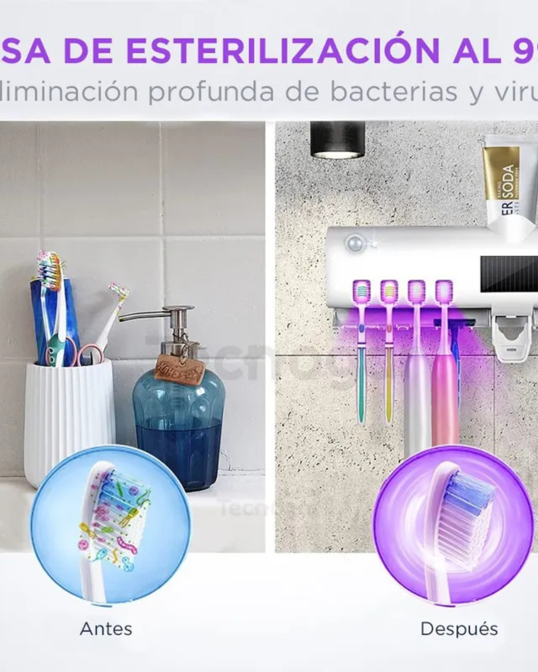 Organizador de Cepillos + Dispensador + Esterilizador UV