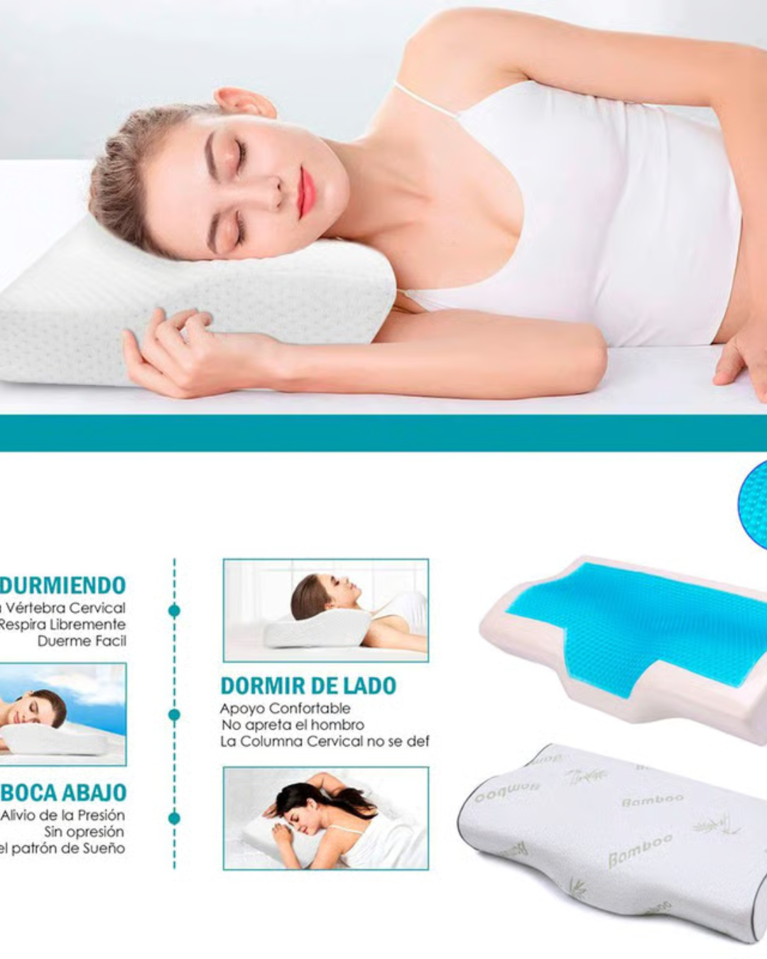 ALMOHADA CERVICAL ORTOPEDICA+ESPUMA DE MEMORIA CON CAPA DE GEL